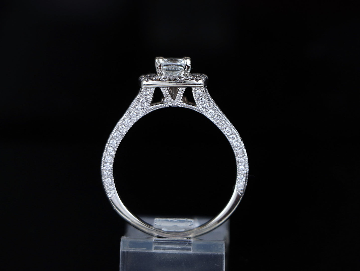 0.70ct Princess Cut Diamond Halo Engagement Ring — GIA Certified, 14k White Gold