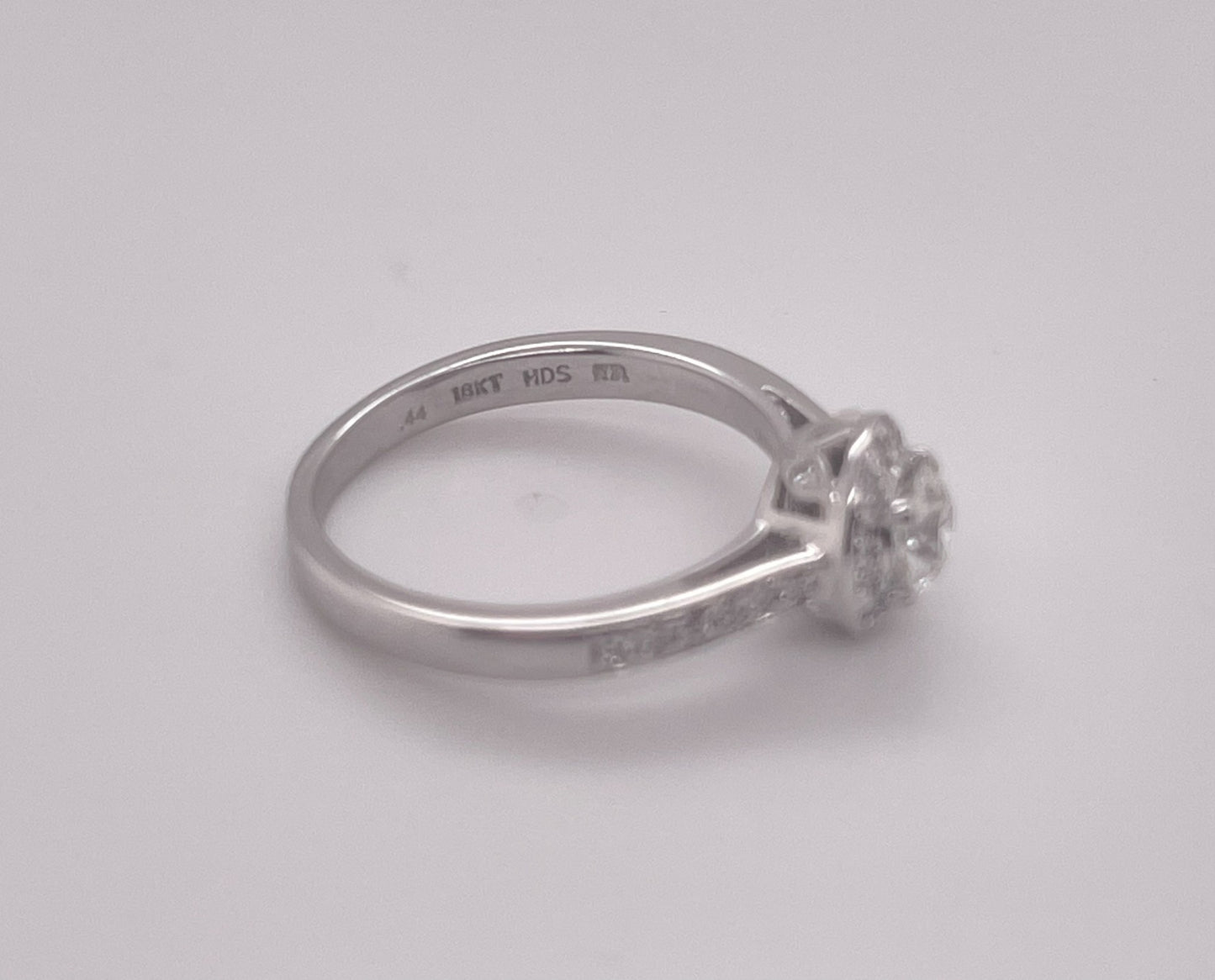 0.59ct Round Brilliant Halo Engagement Ring — GIA Certified, 18K White Gold