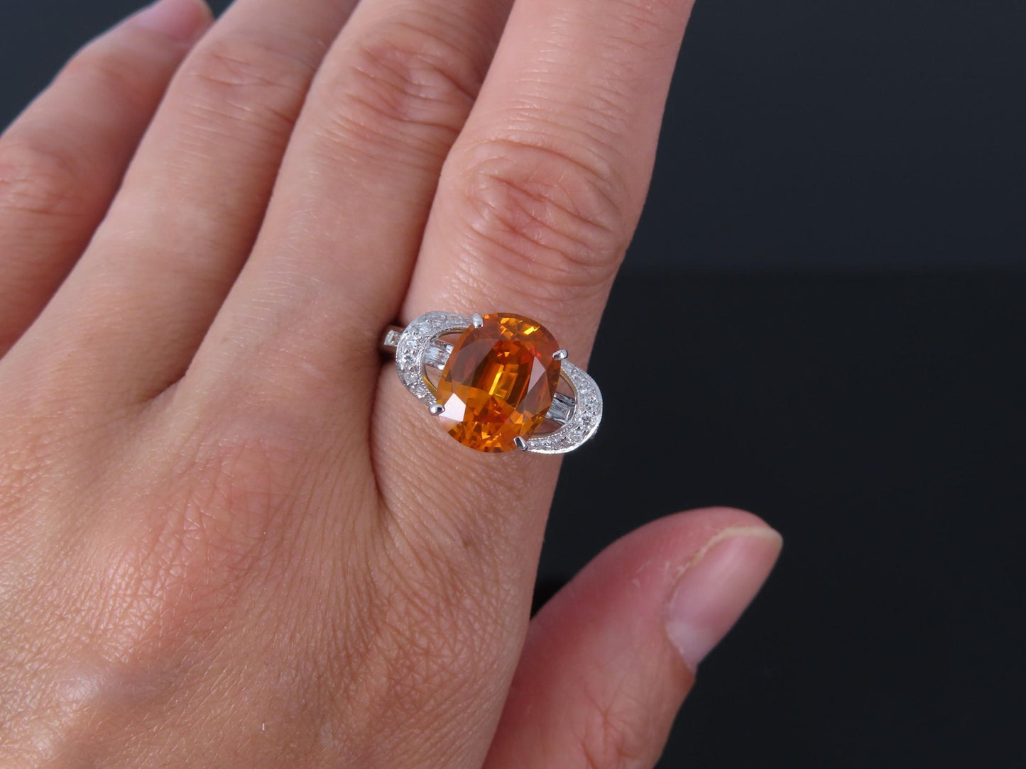 4.49ct Cushion Cut Vivid Orange Sapphire & 0.51ct Diamond Ring — GIA Certified, Platinum