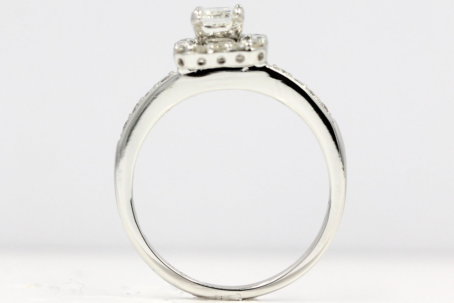 0.53ct Emerald Cut Diamond Halo Engagement Ring — GIA Certified, 14k White Gold