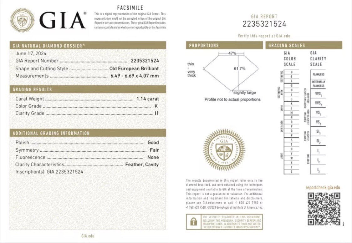 1.14ct Old European Cut Diamond Art Deco Ring — GIA Certified, Platinum
