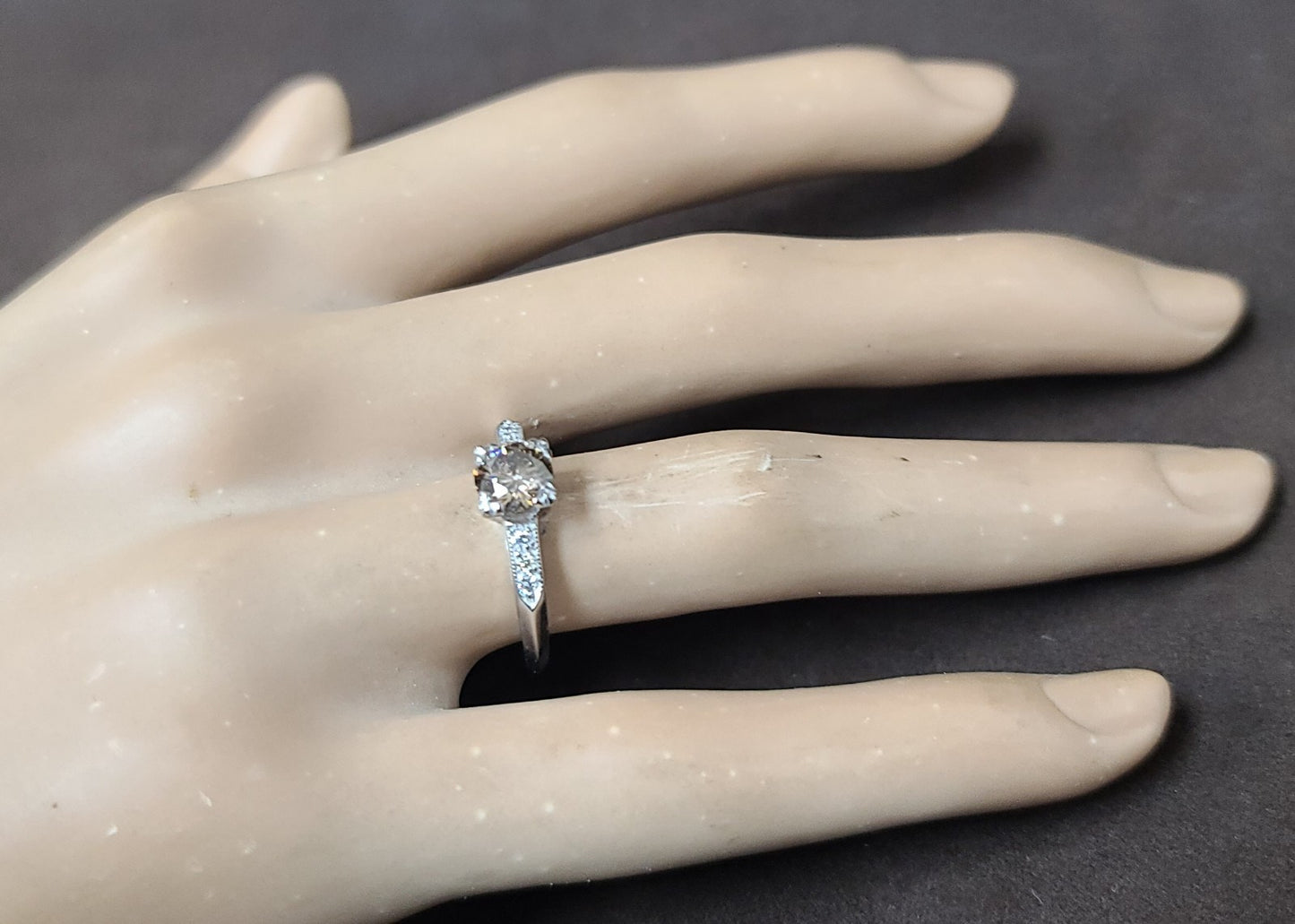 0.71ct Round Brilliant Champagne Diamond Vintage Ring — GIA Certified, Platinum