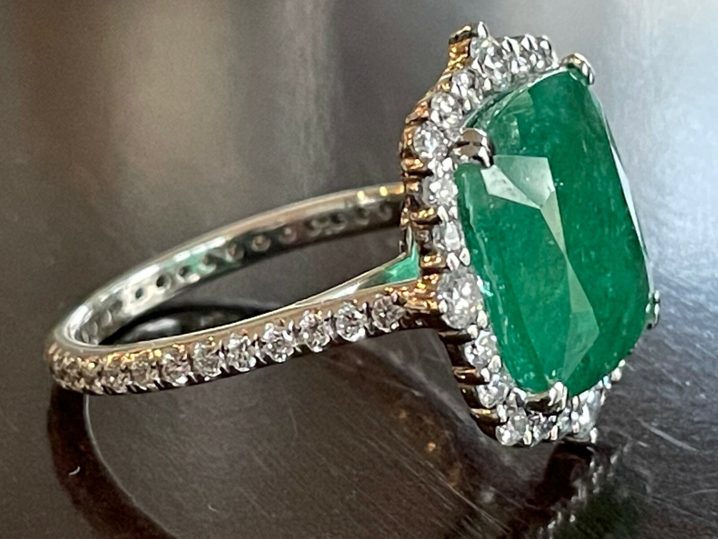 7.26ct Emerald & Diamond Halo Eternity Band Ring — GIA Certified, Platinum