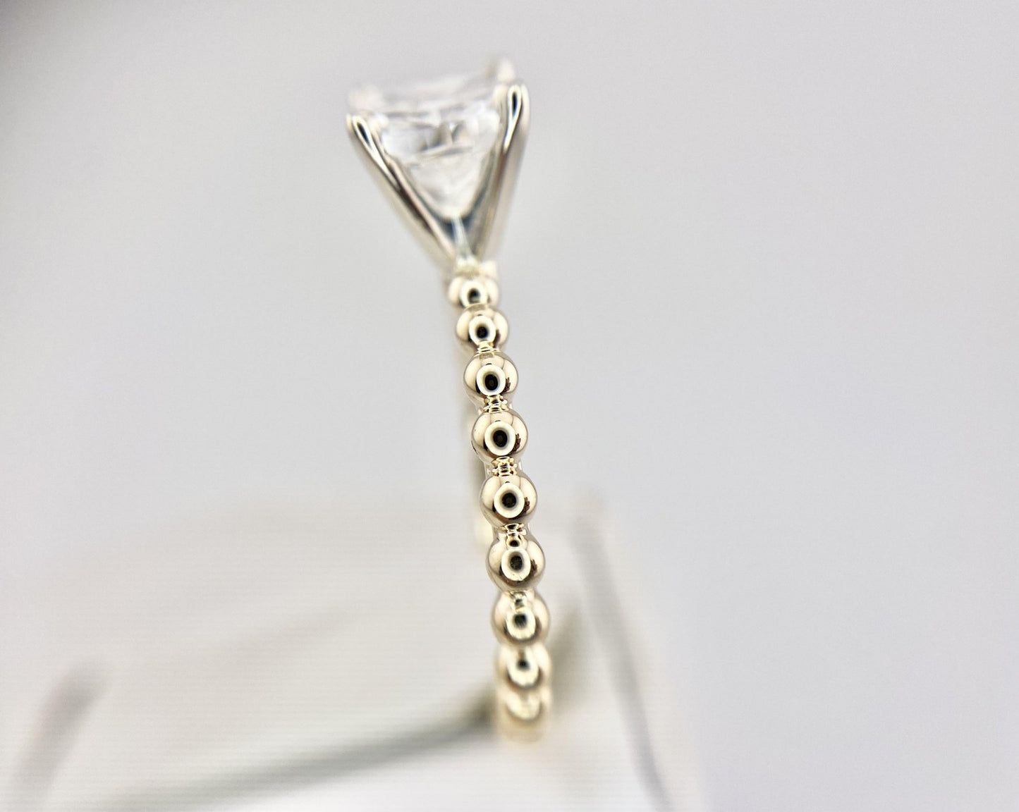 0.95ct Cushion Diamond Beaded Band Solitaire Ring — GIA Certified, 14k Yellow Gold