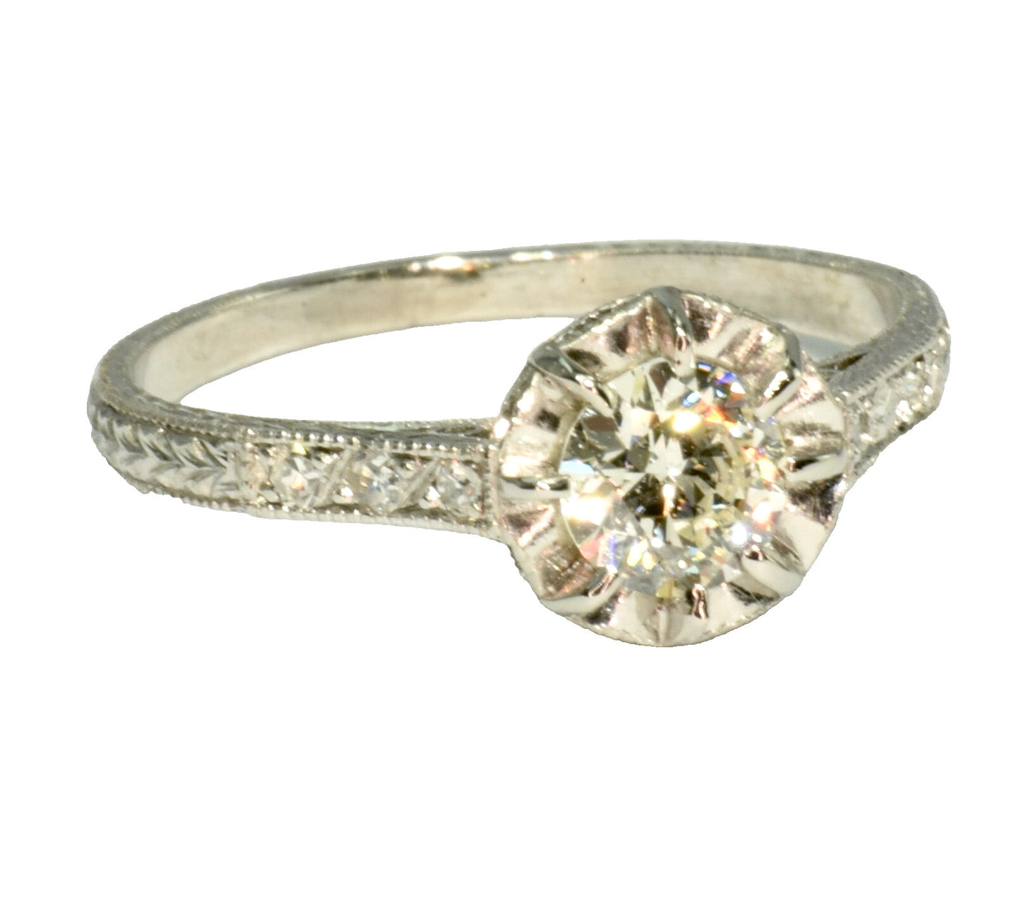 0.49ct Round Brilliant Art Deco Diamond Ring — GIA Certified, Platinum