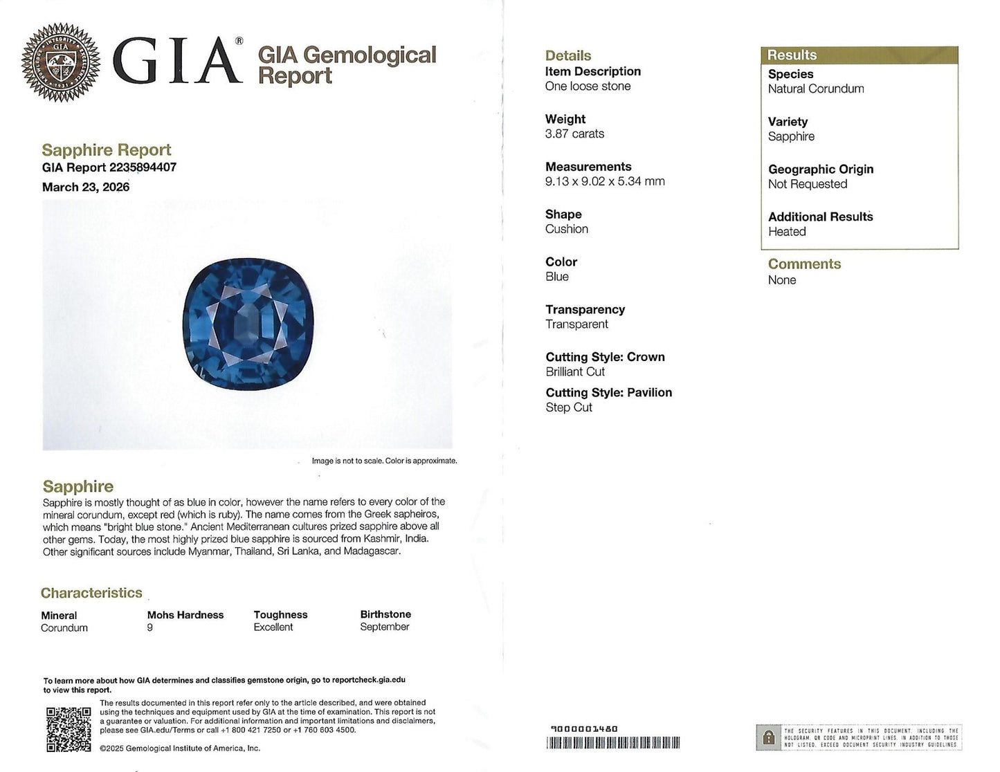 3.87ct Cushion Cut Blue Sapphire Diamond Ring — GIA Certified, Platinum