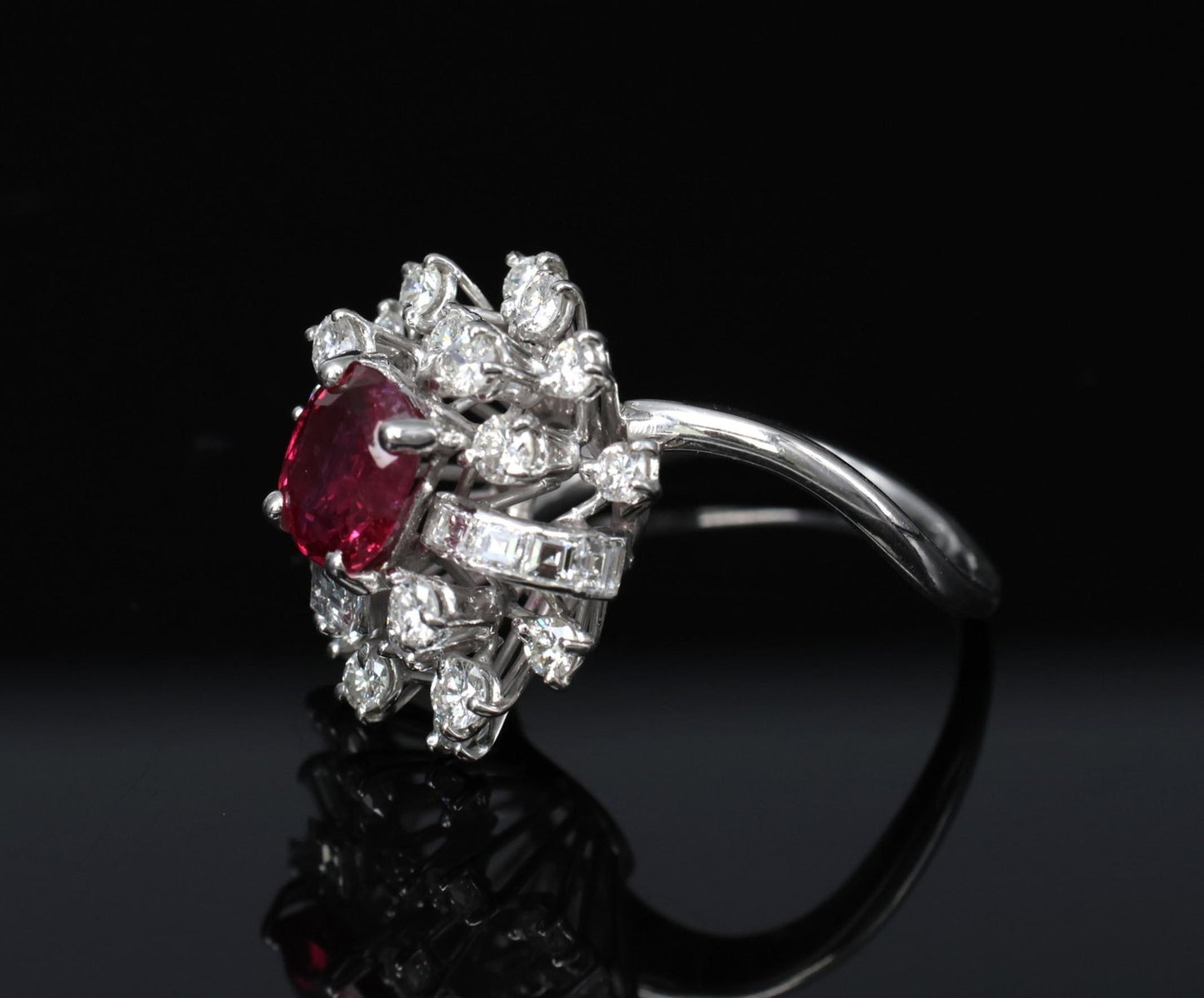 1.67ct Cushion Ruby & 1.50ct Diamond Cocktail Ring — GIA Certified, 18k White Gold