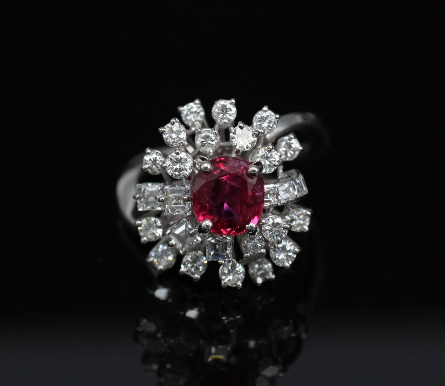 1.67ct Cushion Ruby & 1.50ct Diamond Cocktail Ring — GIA Certified, 18k White Gold