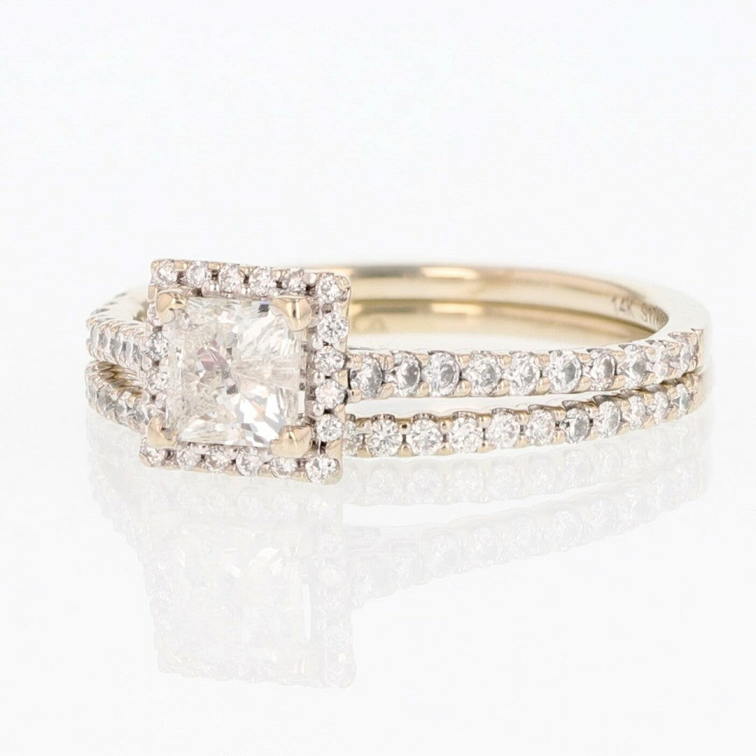 1.36ct Princess Diamond Halo Wedding Set — GIA Certified, 14k White Gold