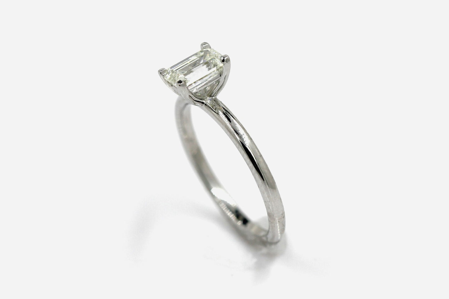 0.76ct Emerald Cut Diamond Solitaire Ring — GIA Certified, 14k White Gold