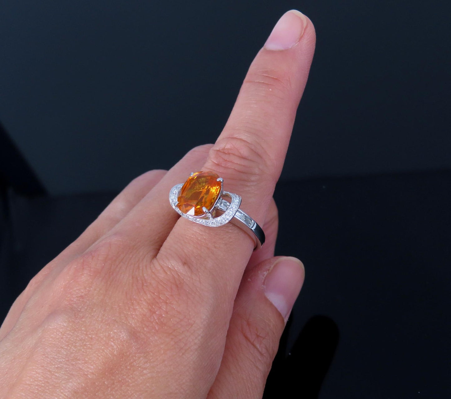 4.49ct Cushion Cut Vivid Orange Sapphire & 0.51ct Diamond Ring — GIA Certified, Platinum