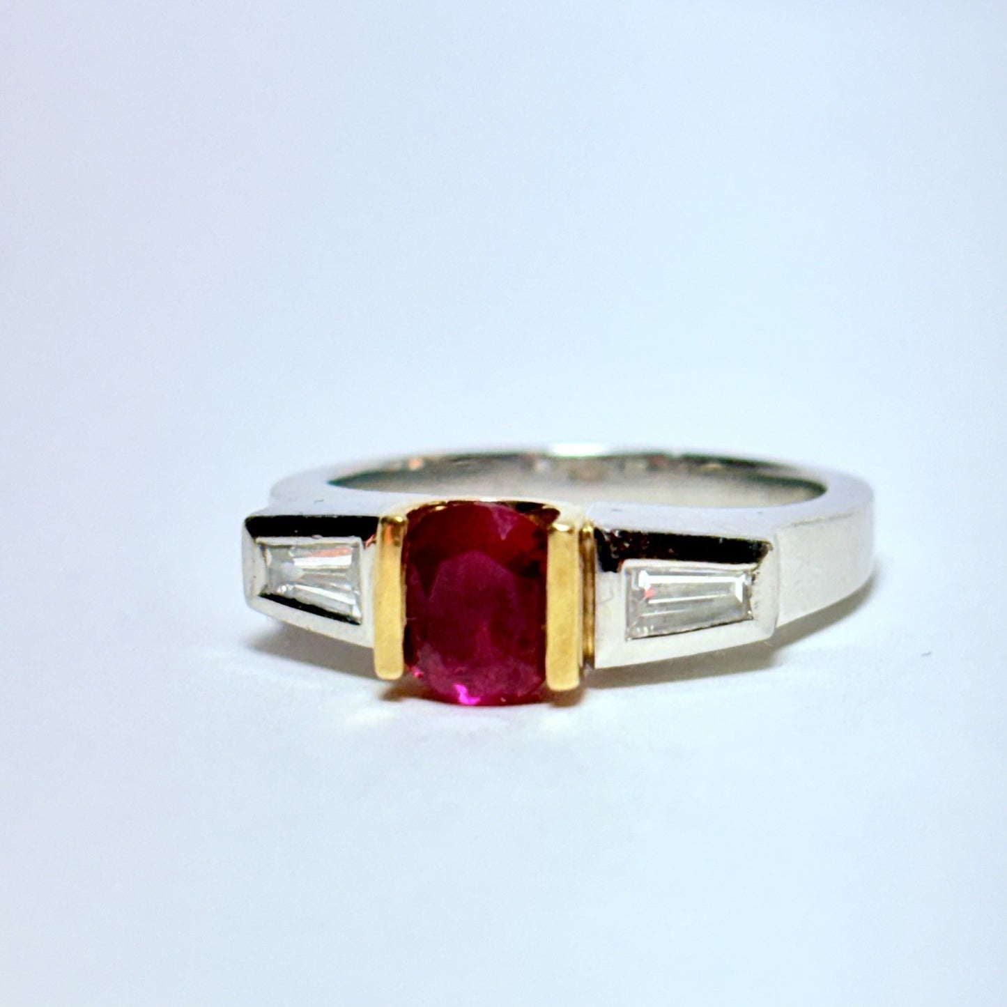 1.10ct Oval Ruby & Diamond Ring — GIA Certified, Platinum & 18K Gold