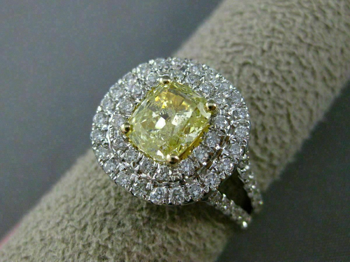 2.16ct Cushion Diamond Double Halo Engagement Ring — GIA Certified, 18k Two-Tone Gold
