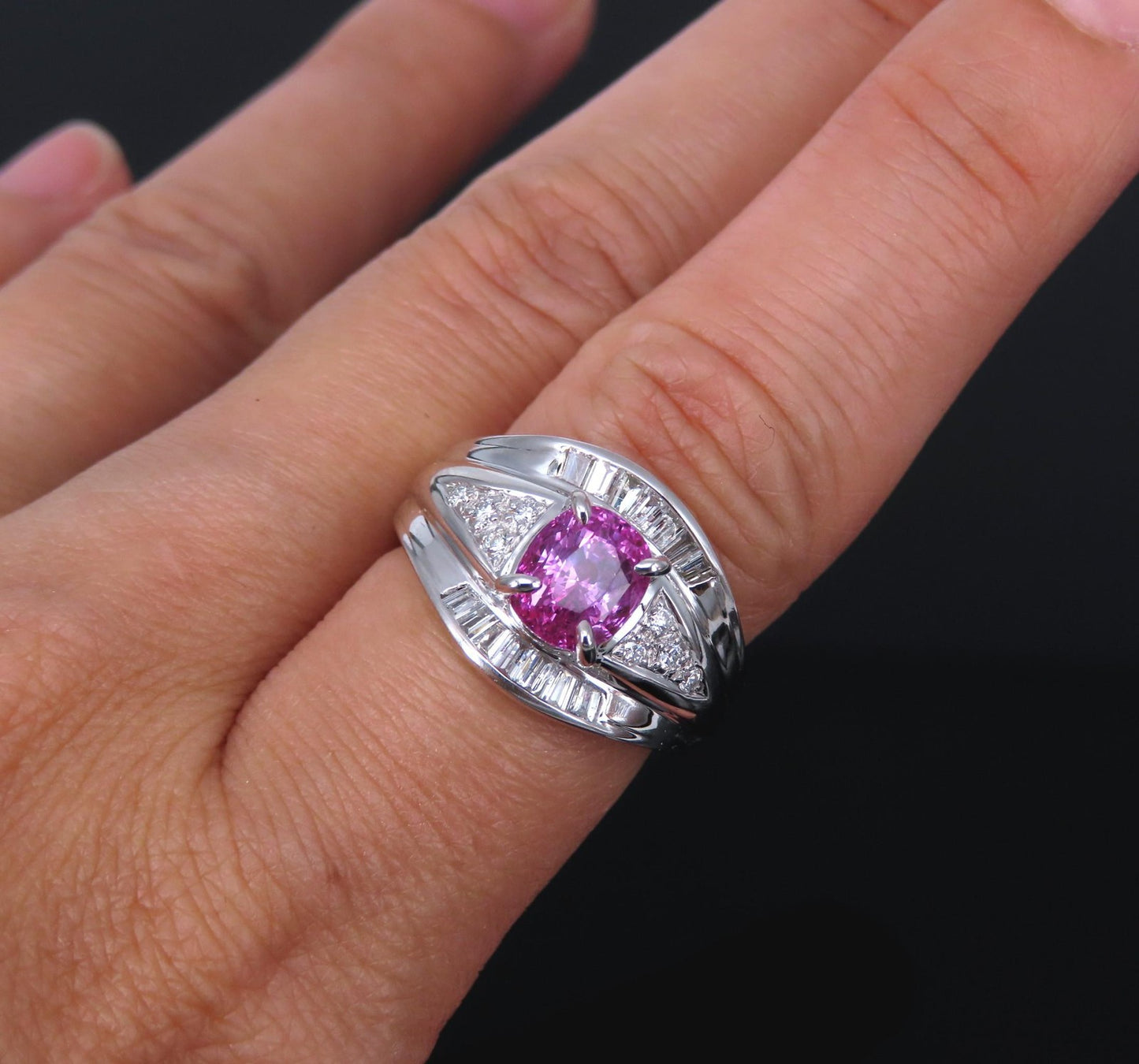 2.12ct Cushion Cut Pink Sapphire & 0.54ct Diamond Ring — GIA Certified, Platinum