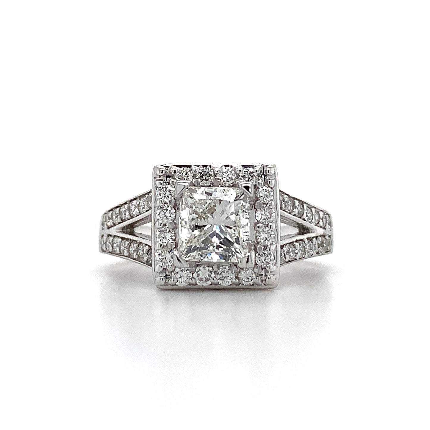0.96ct Princess Cut Diamond Halo Ring — GIA Certified, 14k White Gold