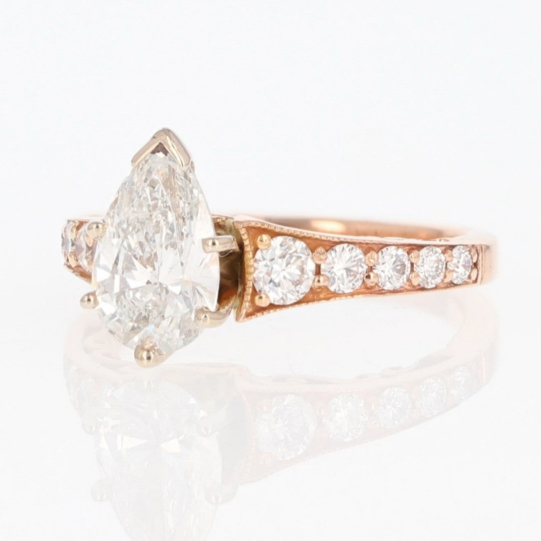1.24ct Pear Brilliant Diamond Solitaire with Accents Ring — GIA Certified, 14k Rose Gold