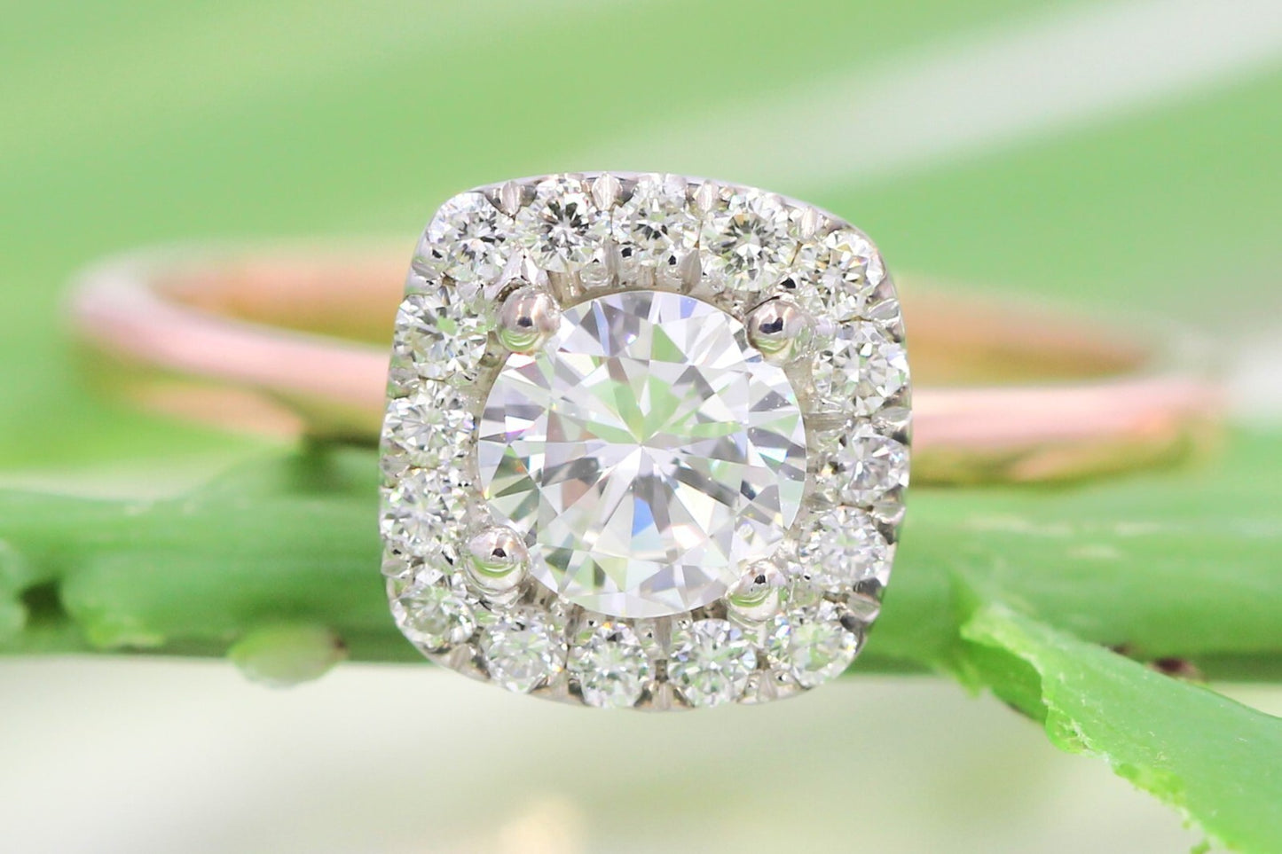 0.45ct Round Brilliant Halo Engagement Ring — GIA Certified, 14k Rose Gold