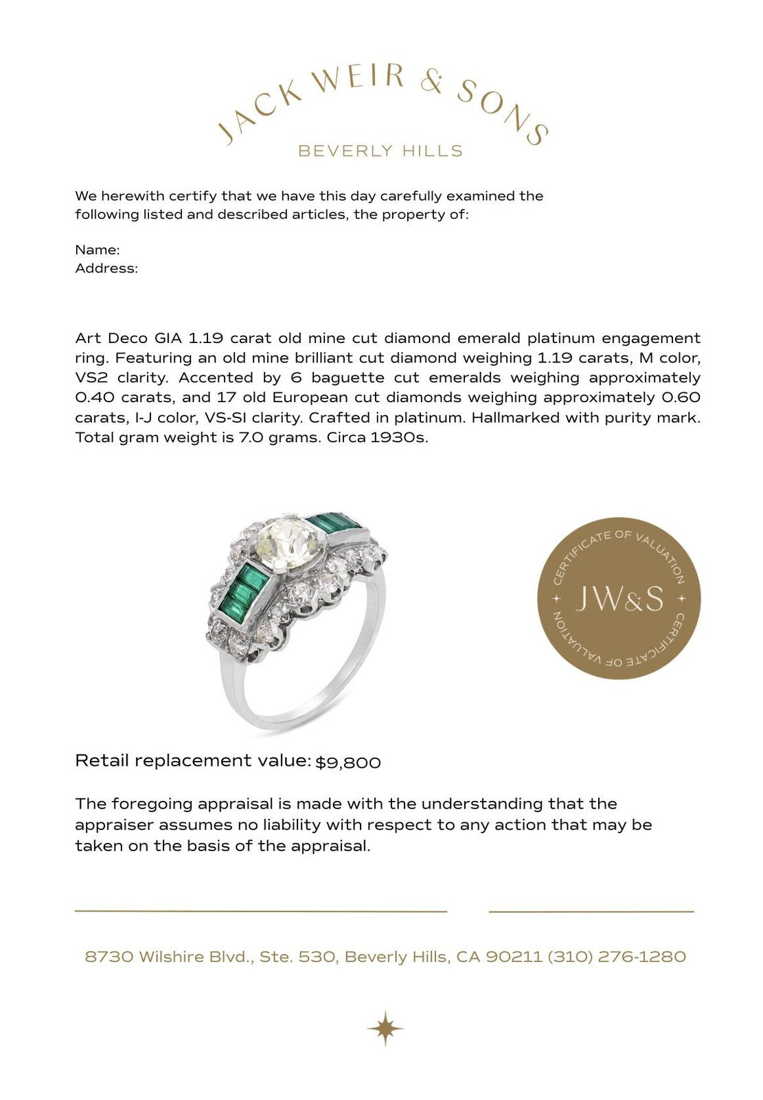 1.19ct Flame & Trapezoid Diamond Three Stone Ring — GIA Certified, 18k White Gold