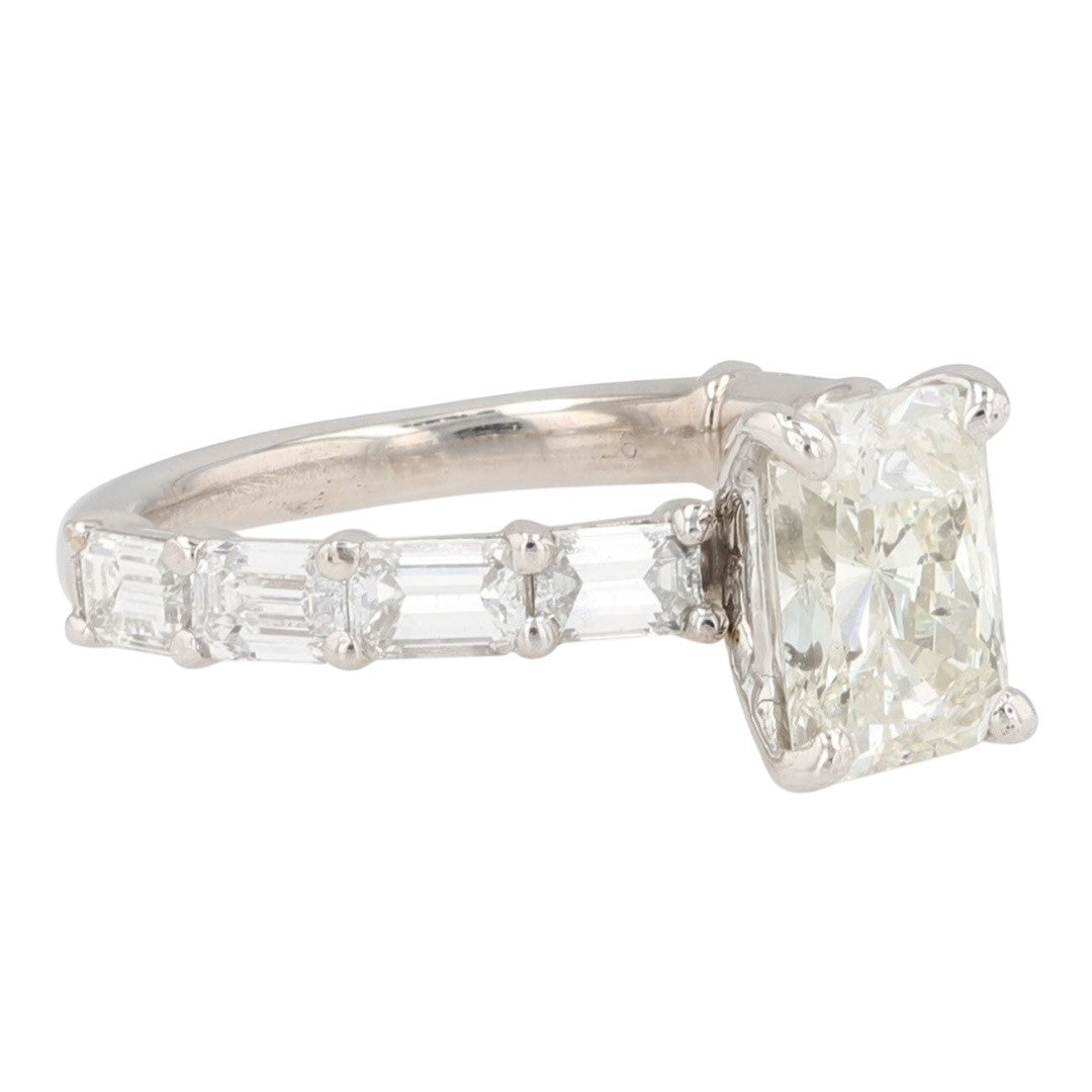2.78ct Radiant Diamond Solitaire with Baguette Accents Ring — GIA Certified, 14k White Gold