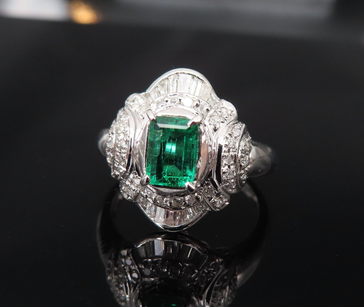 0.61ct Emerald Cut Colombian Emerald & 0.32ct Diamond Ring — GIA Certified, Platinum