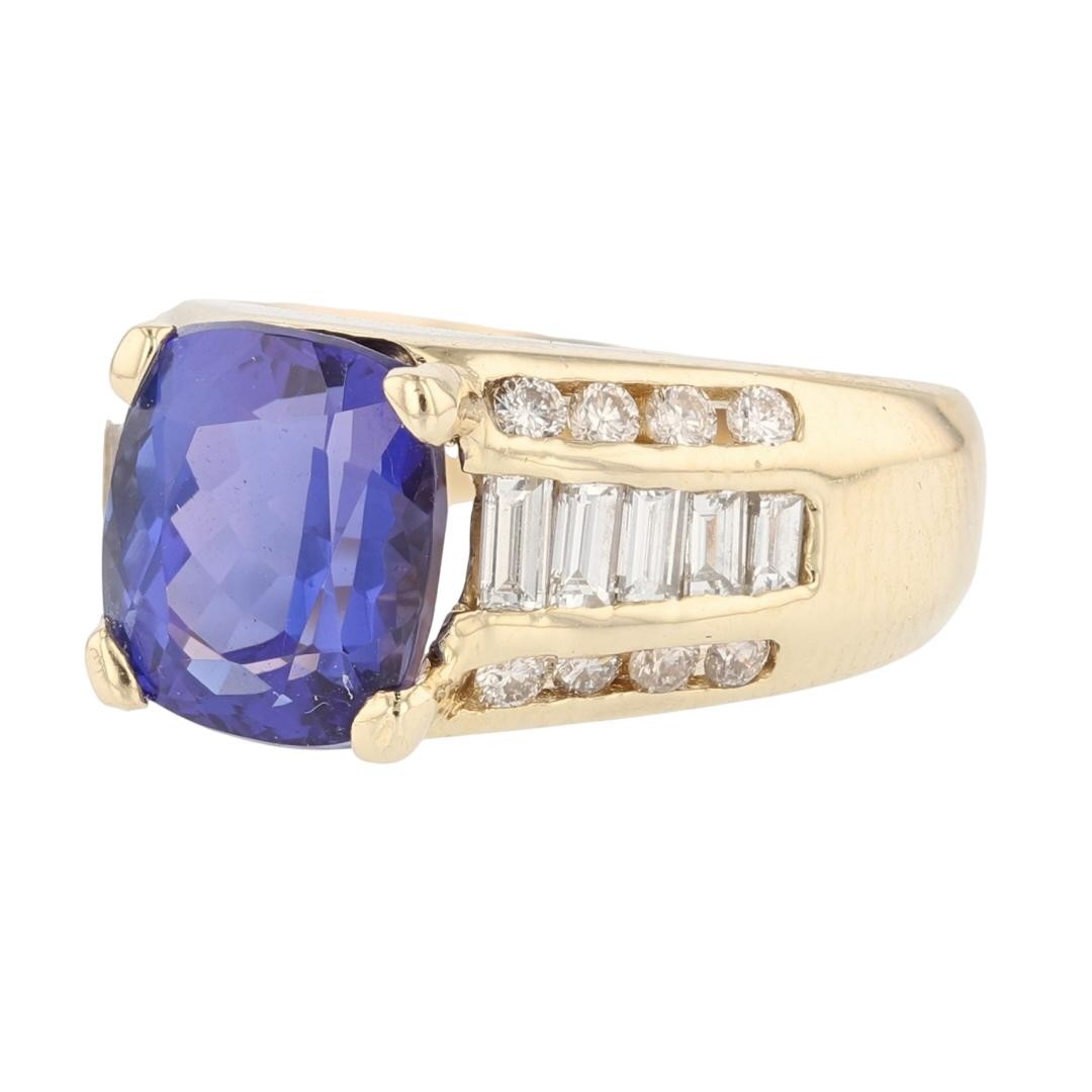 5.07ct Tanzanite Cushion Cut Diamond Cocktail Ring — GIA Certified, 14k Yellow Gold