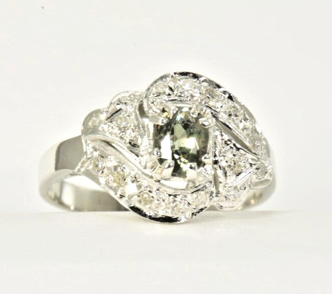 0.76ct Oval Alexandrite Vintage Diamond Ring — GIA Certified, 10k White Gold
