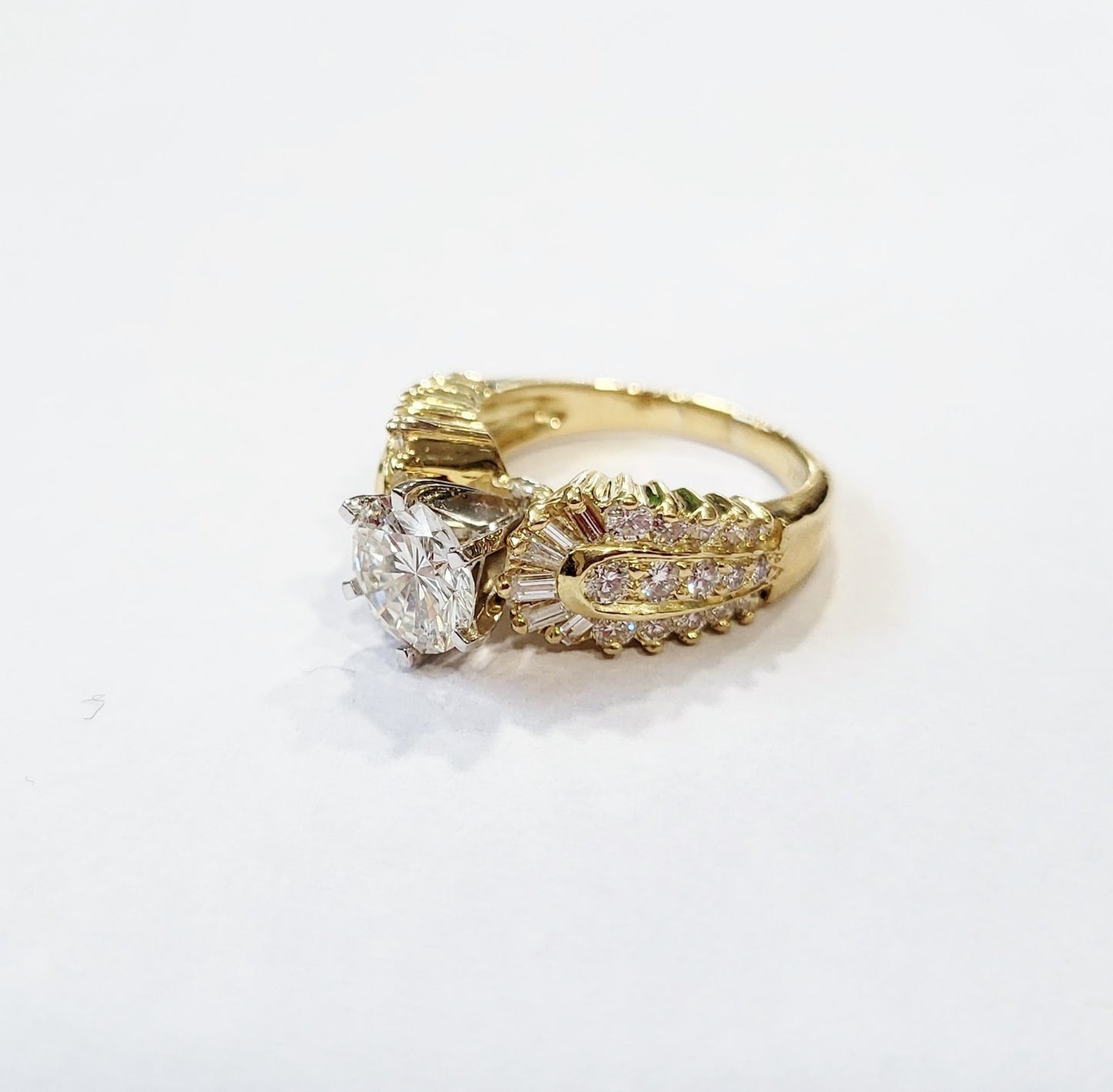 1.89ct Round Brilliant Diamond Baguette Ring — GIA Certified, 18k Yellow Gold