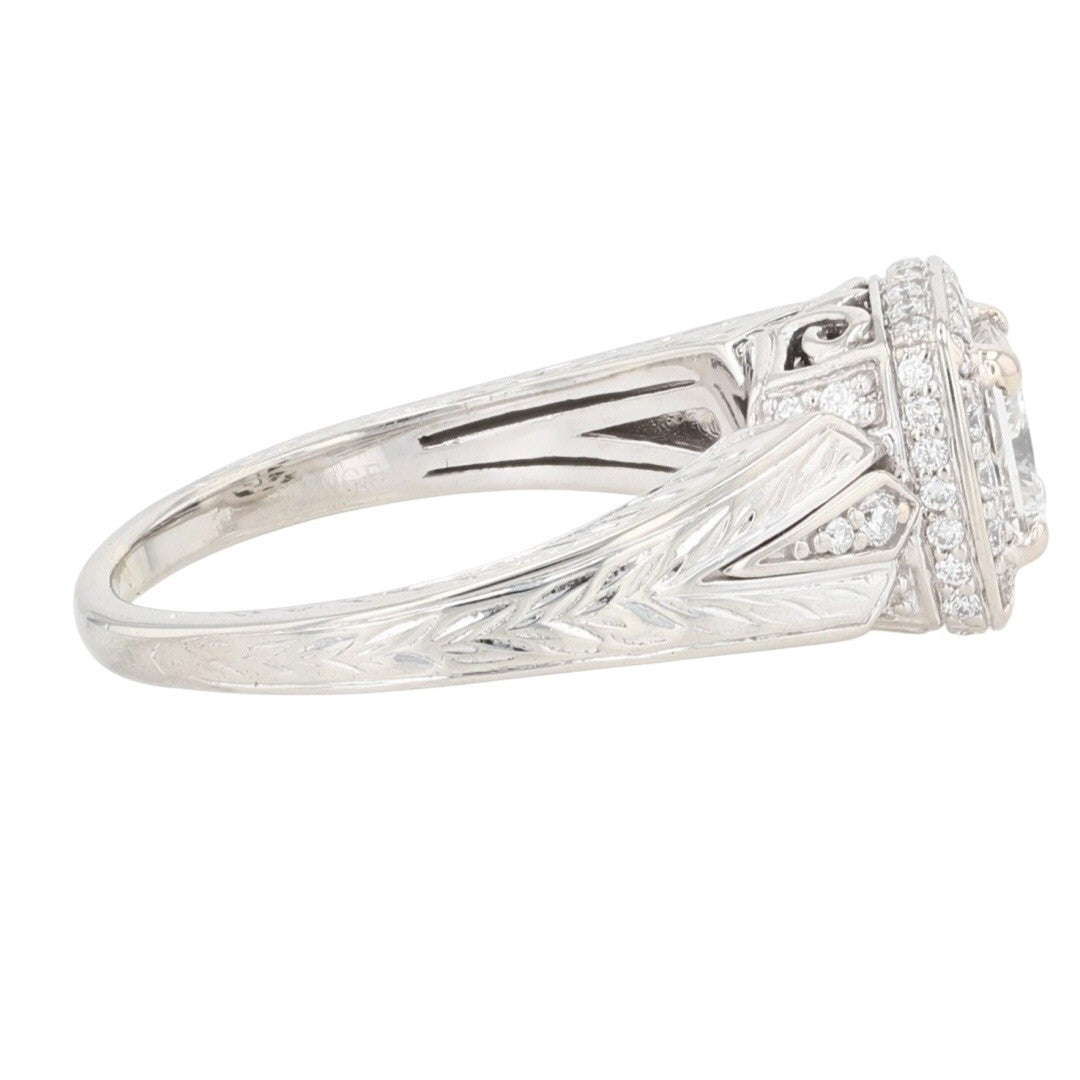1.17ct Princess Cut Diamond Halo Engagement Ring — GIA Certified, 14k White Gold