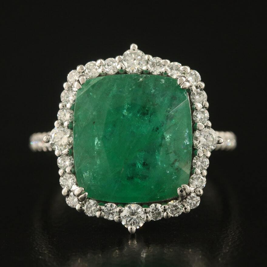7.26ct Emerald & Diamond Halo Eternity Band Ring — GIA Certified, Platinum