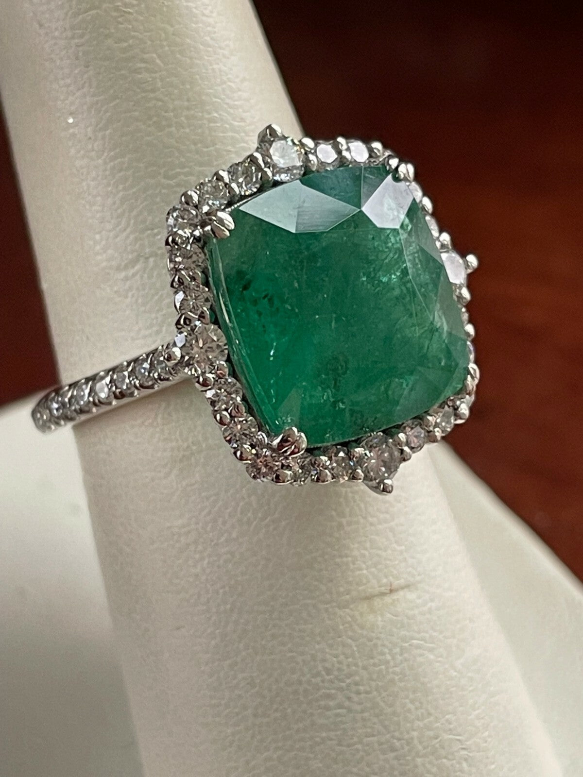 7.26ct Emerald & Diamond Halo Eternity Band Ring — GIA Certified, Platinum
