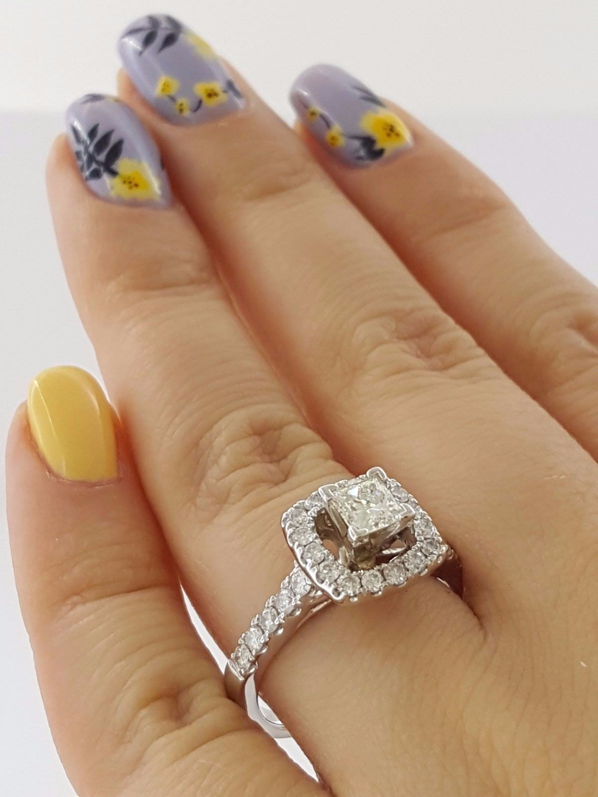 0.48ct Square Modified Brilliant Diamond Halo Engagement Ring — GIA Certified, 14k White Gold