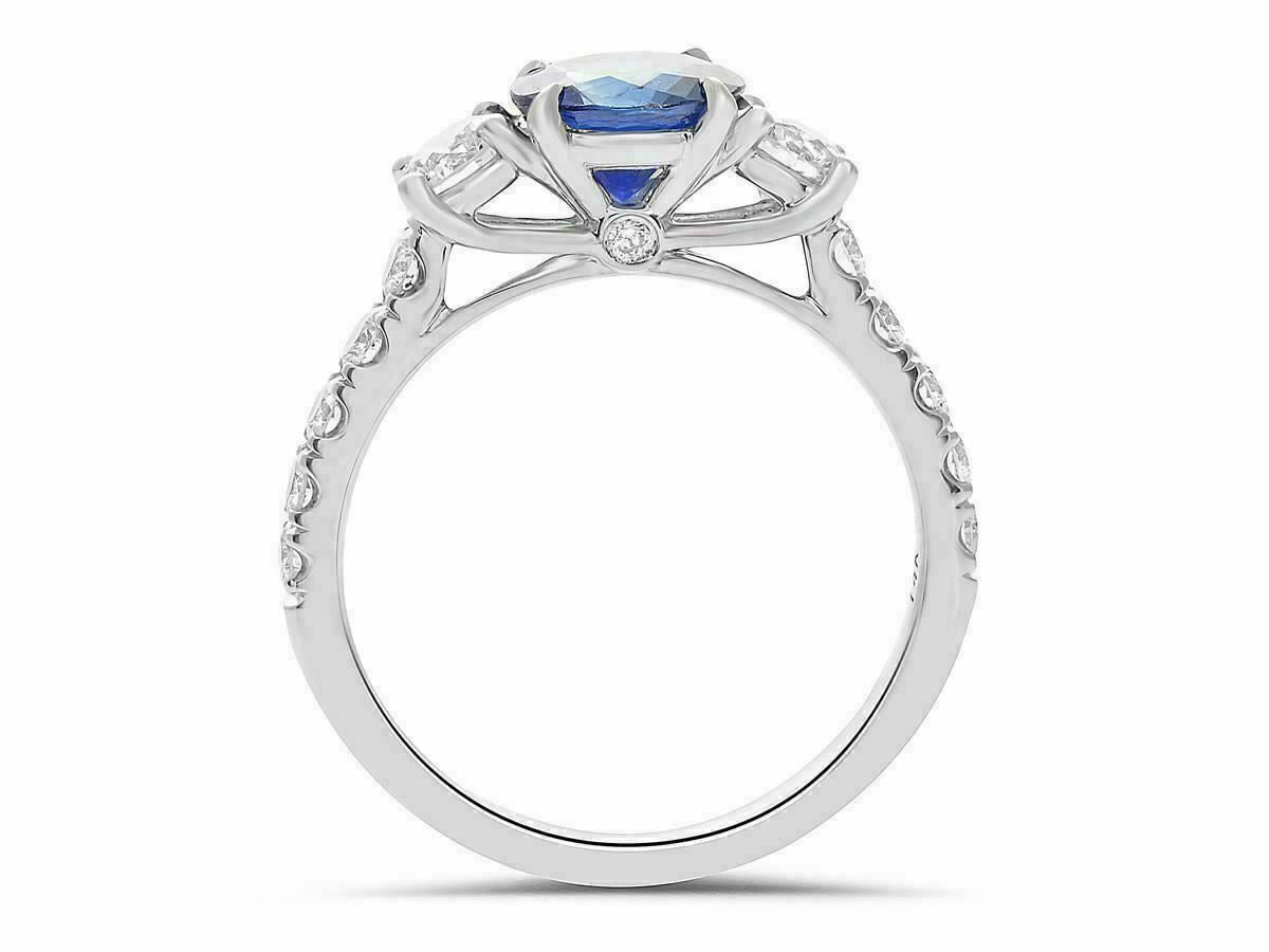 2.47ct Diamond & Sapphire Three-Stone Ring — GIA Certified, 14k White Gold