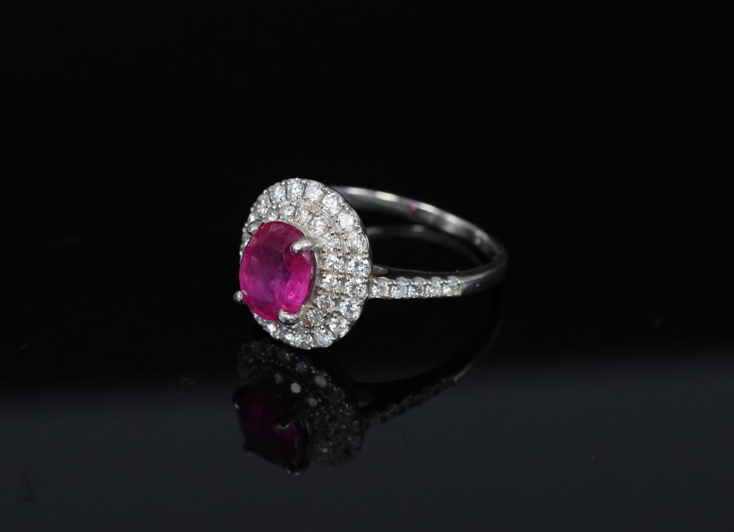 1.45ct Oval Burma Ruby 0.55ct Diamond Halo Ring — GIA Certified, Platinum