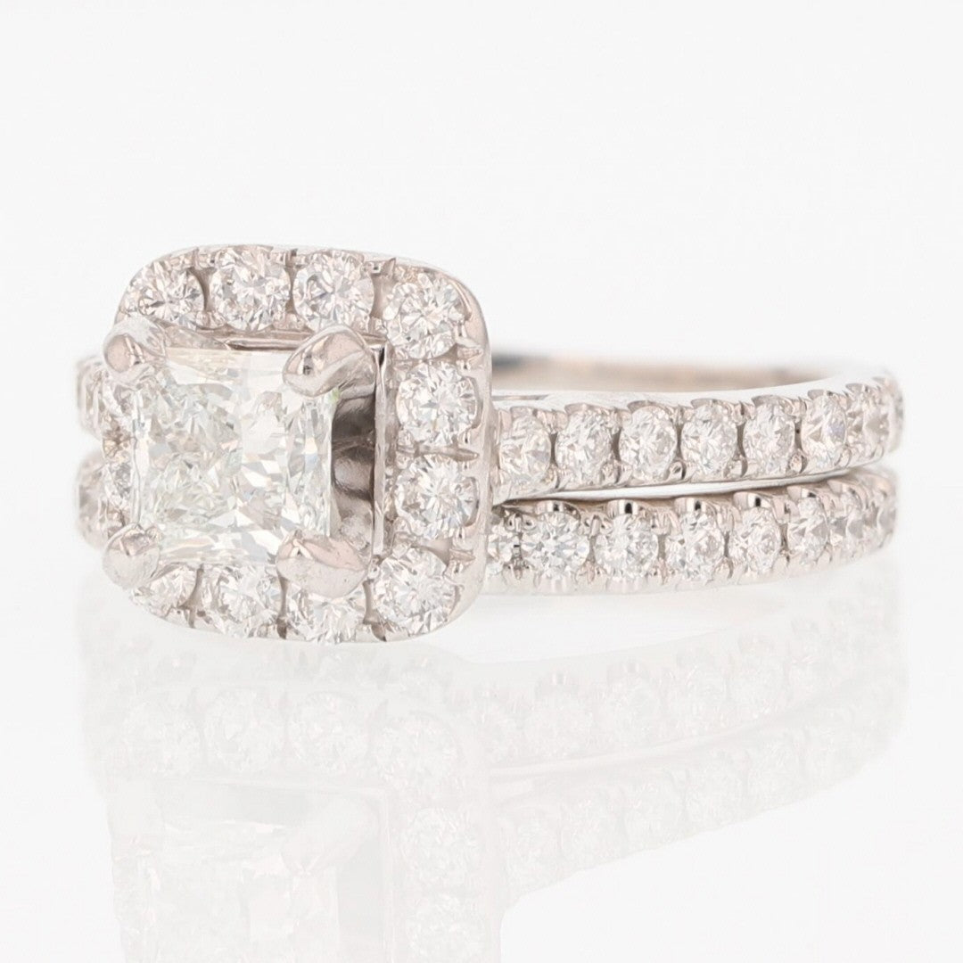 2.39ct Princess Diamond Halo Wedding Set — GIA Certified, 14k White Gold