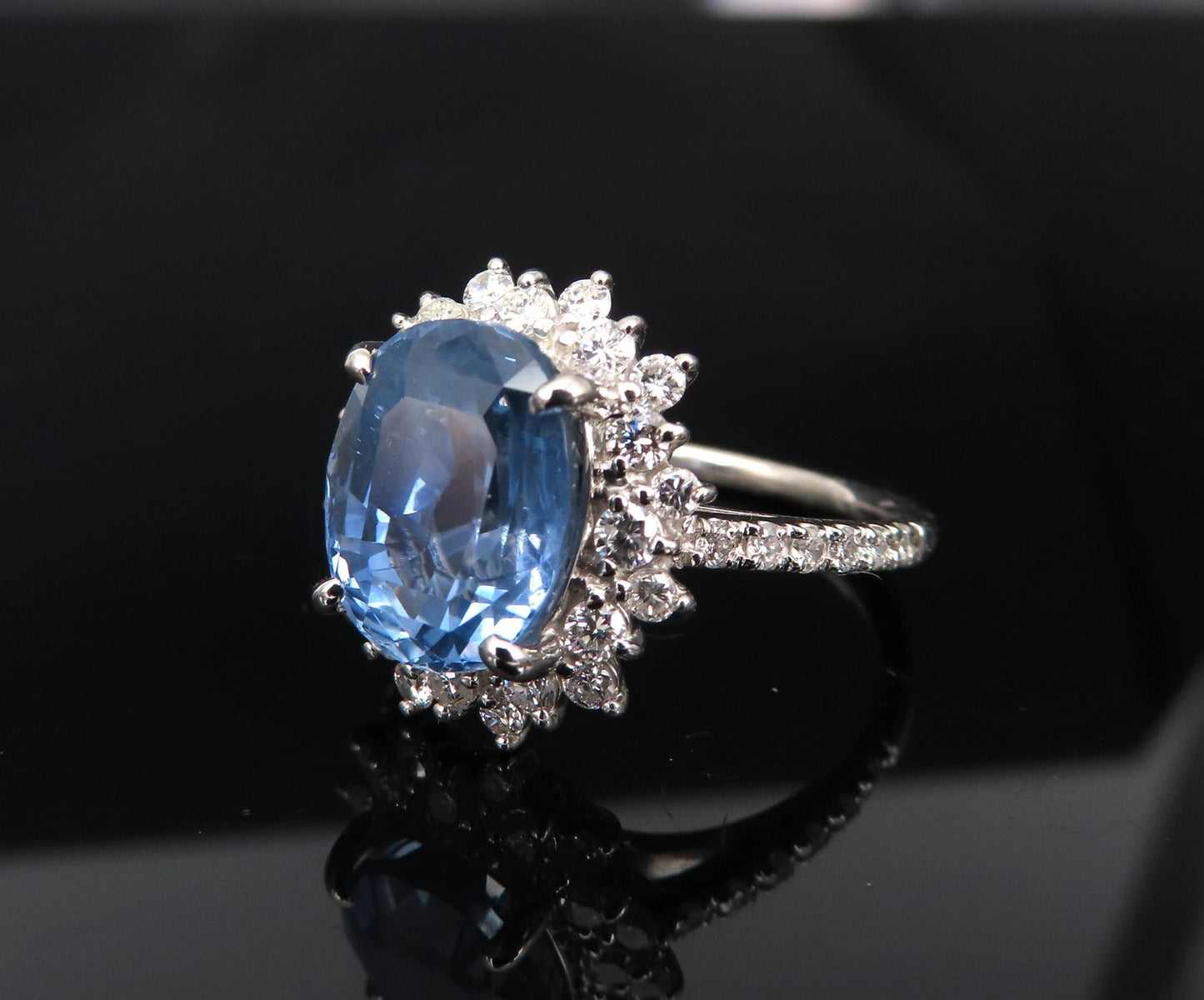 5.05ct Oval Sapphire Diamond Halo Ring — GIA Certified, Platinum