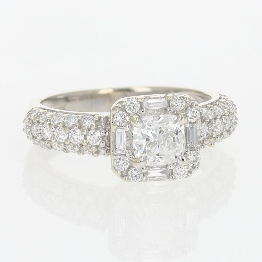 1.38ct Cushion Cut Diamond Halo Engagement Ring — GIA Certified, 14k White Gold