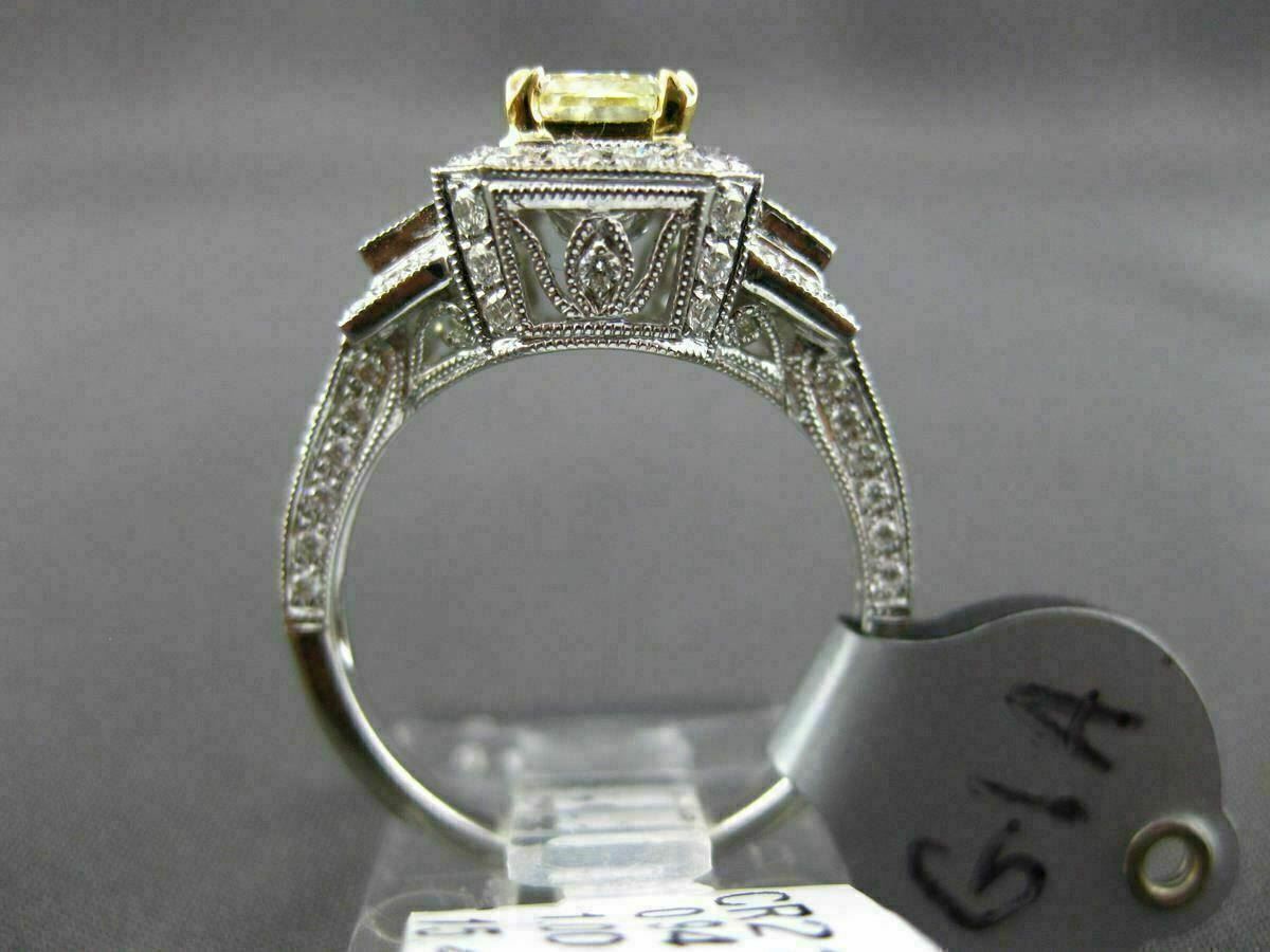 2.04ct Fancy Yellow Diamond 3-Stone Halo Ring — GIA Certified, 18k Two-Tone Gold