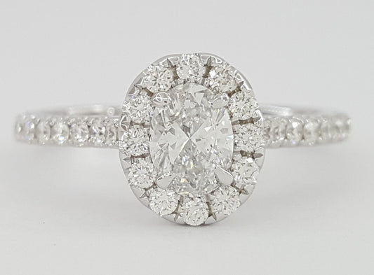 0.53ct Oval Brilliant Diamond Halo Engagement Ring — GIA Certified, 14k White Gold