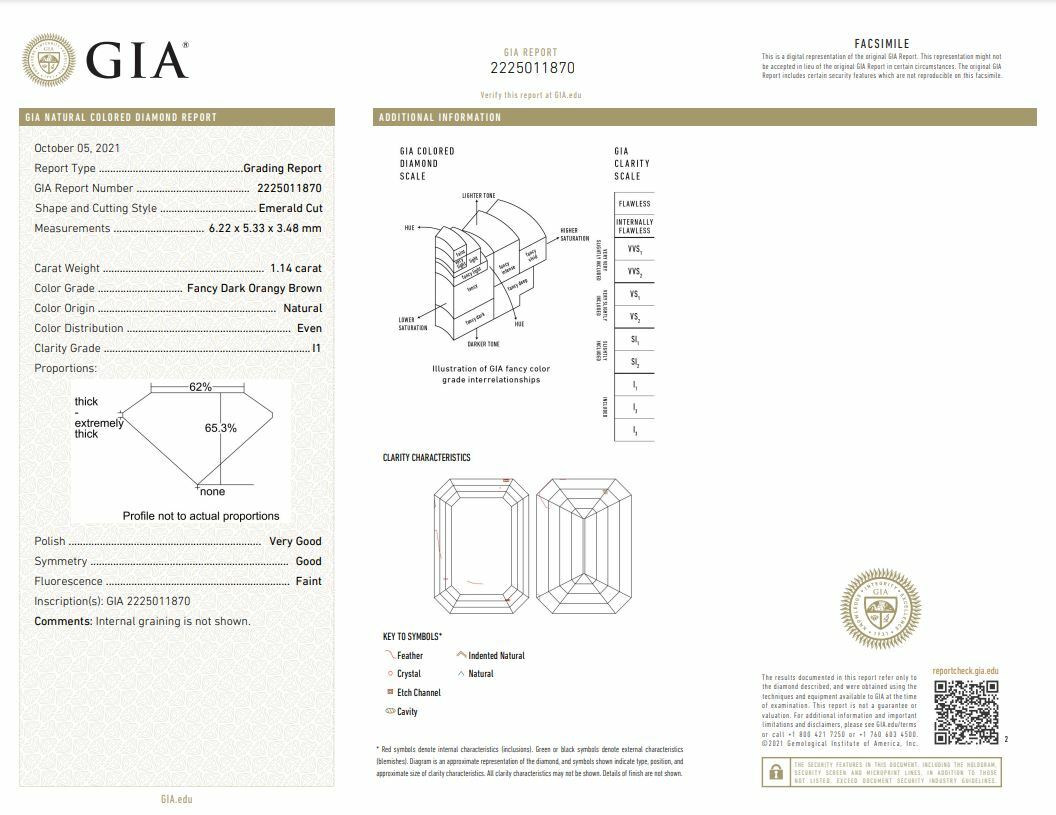1.14ct Emerald Cut Fancy Dark Orangy Brown Diamond Ring — GIA Certified, 18k Yellow Gold