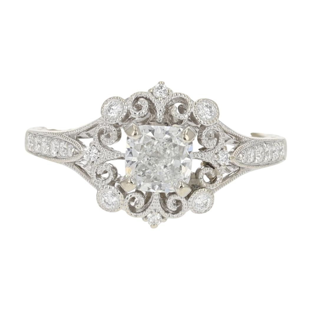 0.95ct Cushion Diamond Beaded Band Solitaire Ring — GIA Certified, 14k Yellow Gold