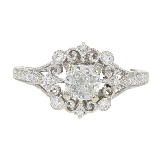 0.95ct Cushion Diamond Beaded Band Solitaire Ring — GIA Certified, 14k Yellow Gold