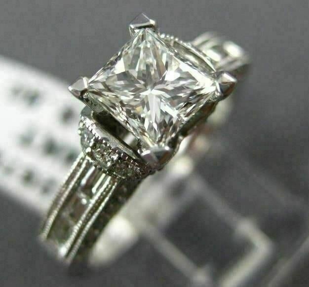 1.71ct Princess Diamond Milgrain Engagement Ring — GIA Certified, 14k White Gold