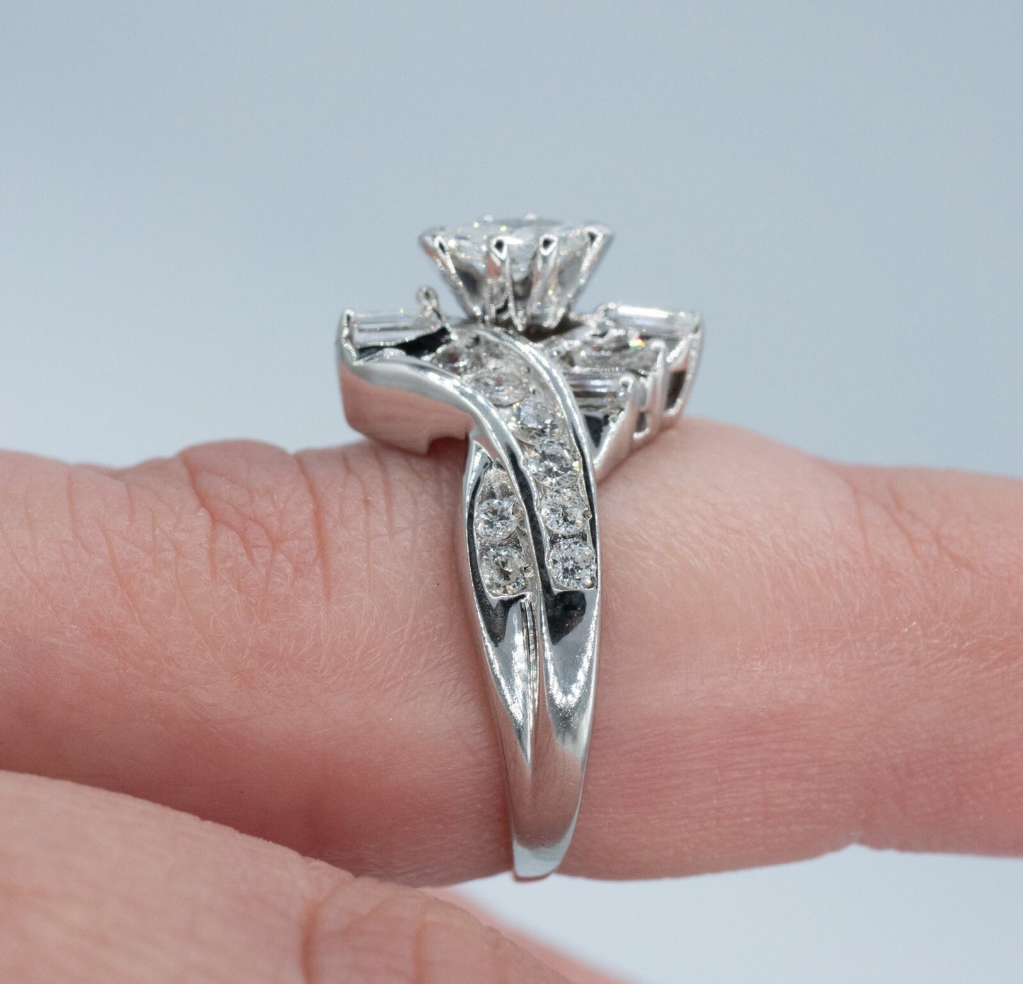 0.99ct Marquise Diamond Bypass Engagement Ring — GIA Certified, 14k White Gold