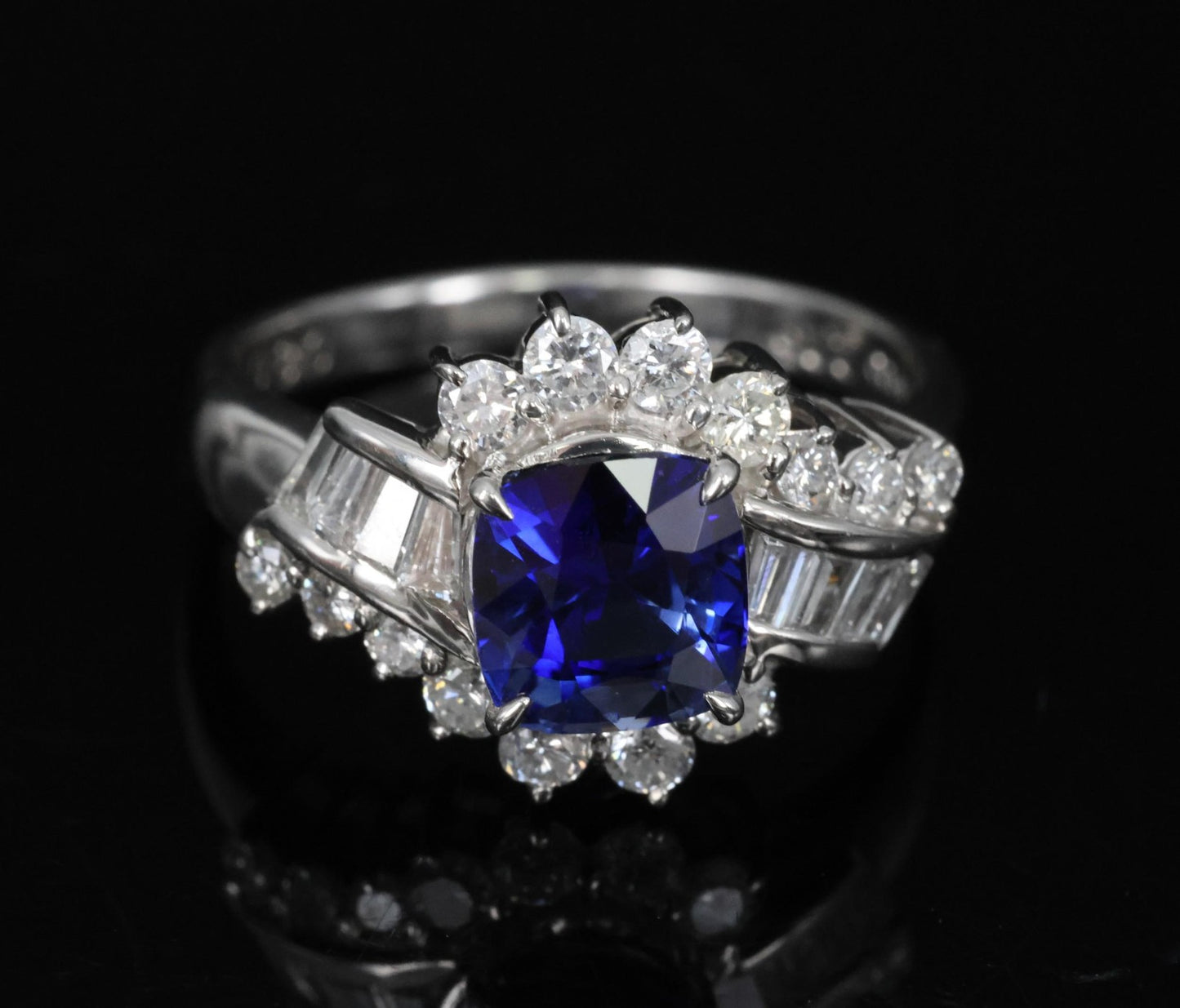 2.25ct Cushion Cut Blue Sapphire & 0.80ct Diamond Ring — GIA Certified, Platinum