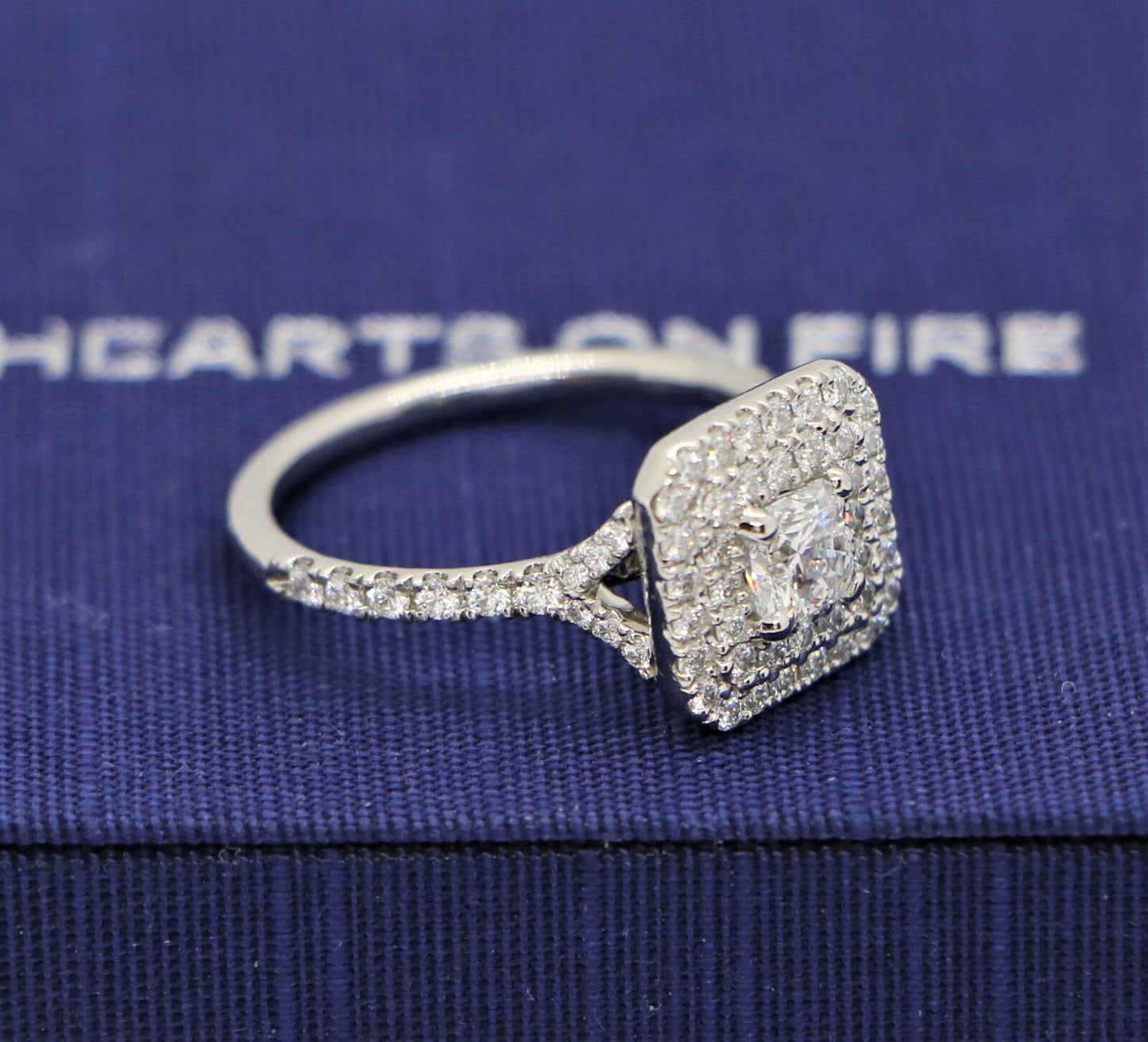 0.50ct Cut-Cornered Square Diamond Double Halo Engagement Ring — GIA Certified, Platinum