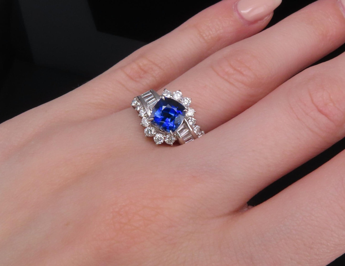 2.25ct Cushion Cut Blue Sapphire & 0.80ct Diamond Ring — GIA Certified, Platinum