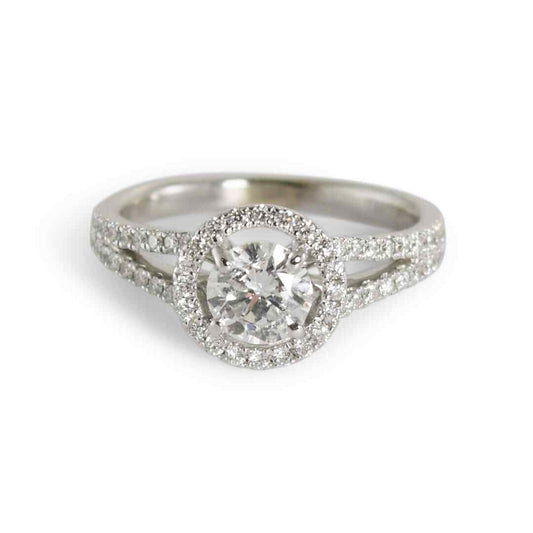 0.67ct Round Brilliant Diamond Halo Ring — GIA Certified, 14k White Gold