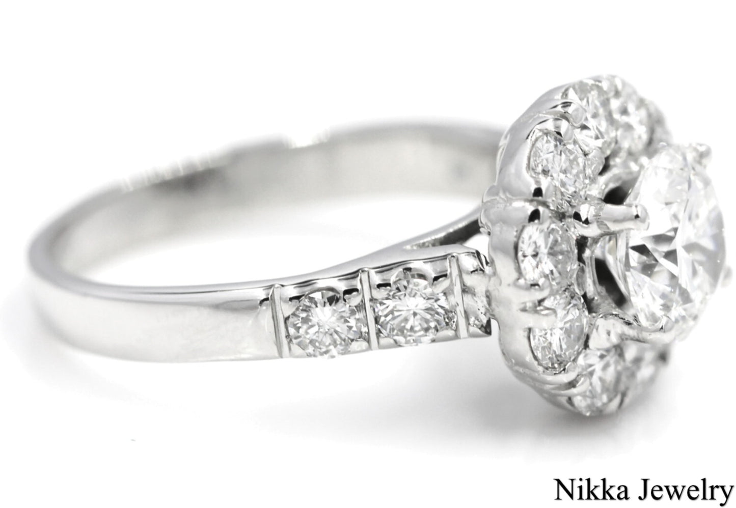 1.00ct Round Brilliant Diamond Halo Engagement Ring — GIA Certified, 18k White Gold
