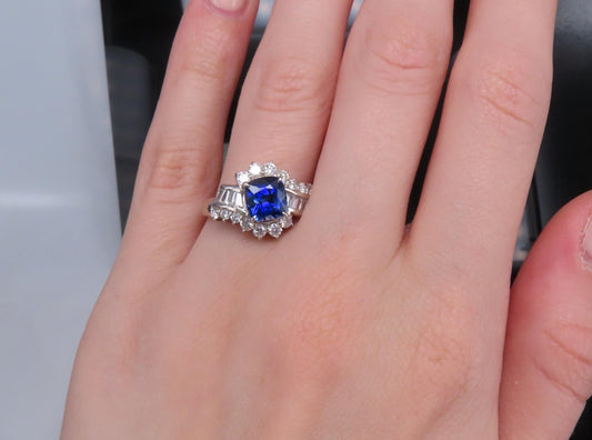 2.25ct Cushion Cut Blue Sapphire & 0.80ct Diamond Ring — GIA Certified, Platinum