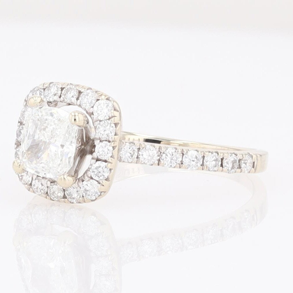 1.13ct Cushion Diamond Halo Engagement Ring — GIA Certified, 14k White Gold